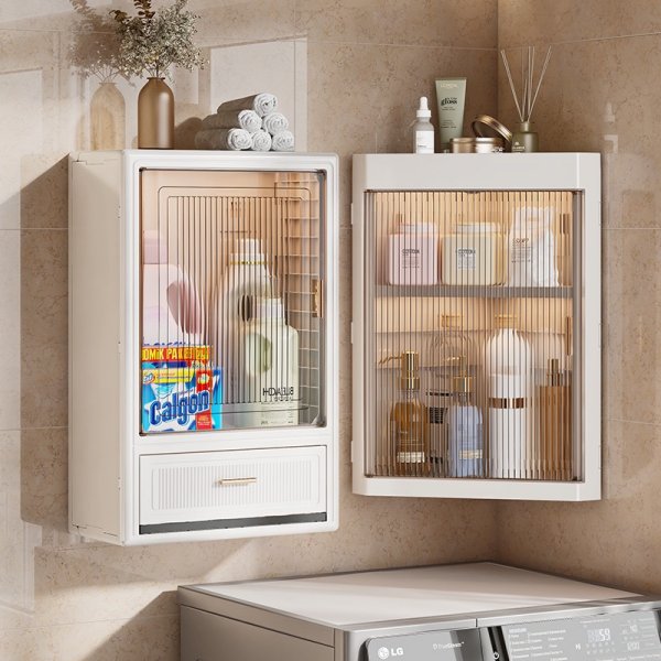 Wall-Mounted No-Drill Bathroom Storage Cabinet – Space Saving Dust-Proof Organizer for Small Bathrooms